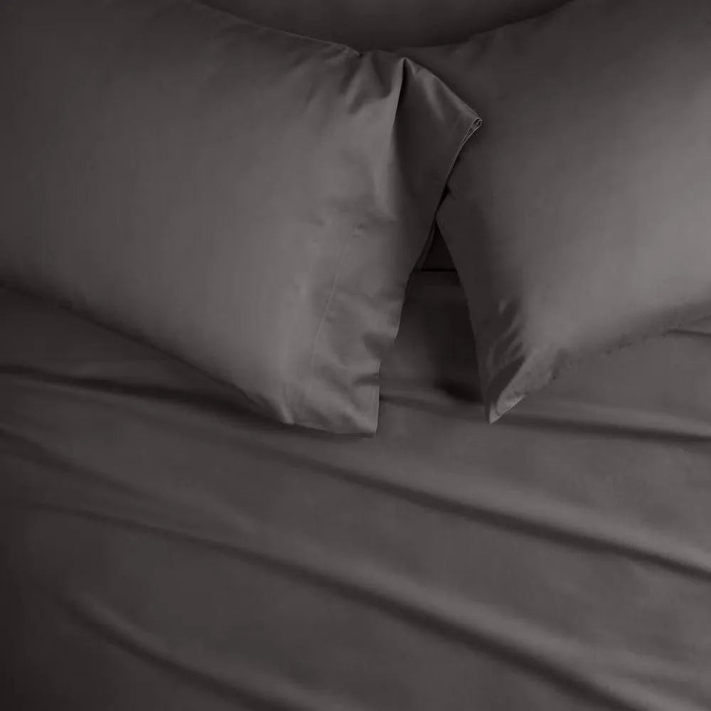 Queen Washed Supima Percale Solid Sheet Set Dark Gray - Casaluna