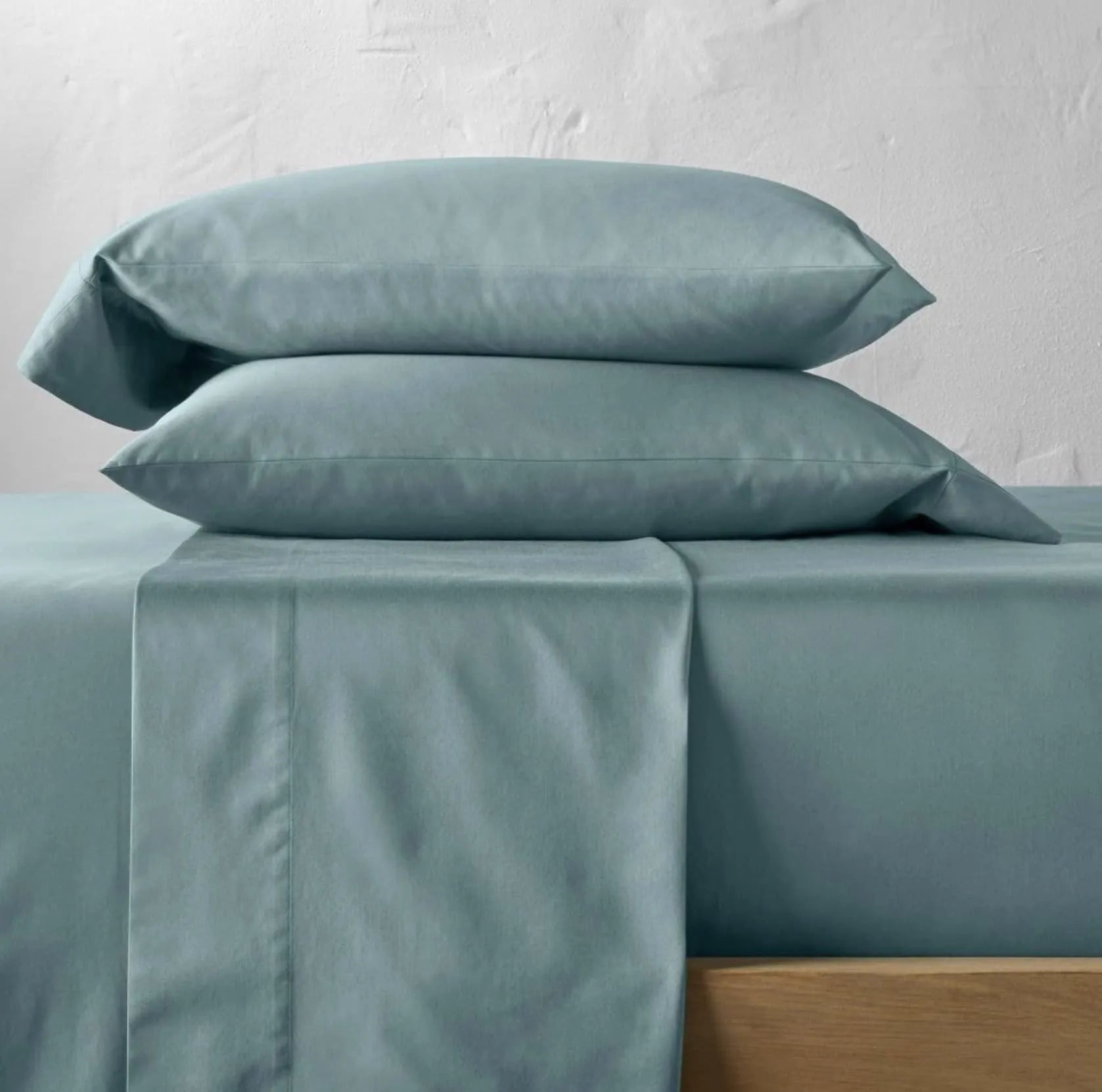 Full 500 Thread Count Washed Supima Sateen Solid Sheet Set Light Teal - Casaluna