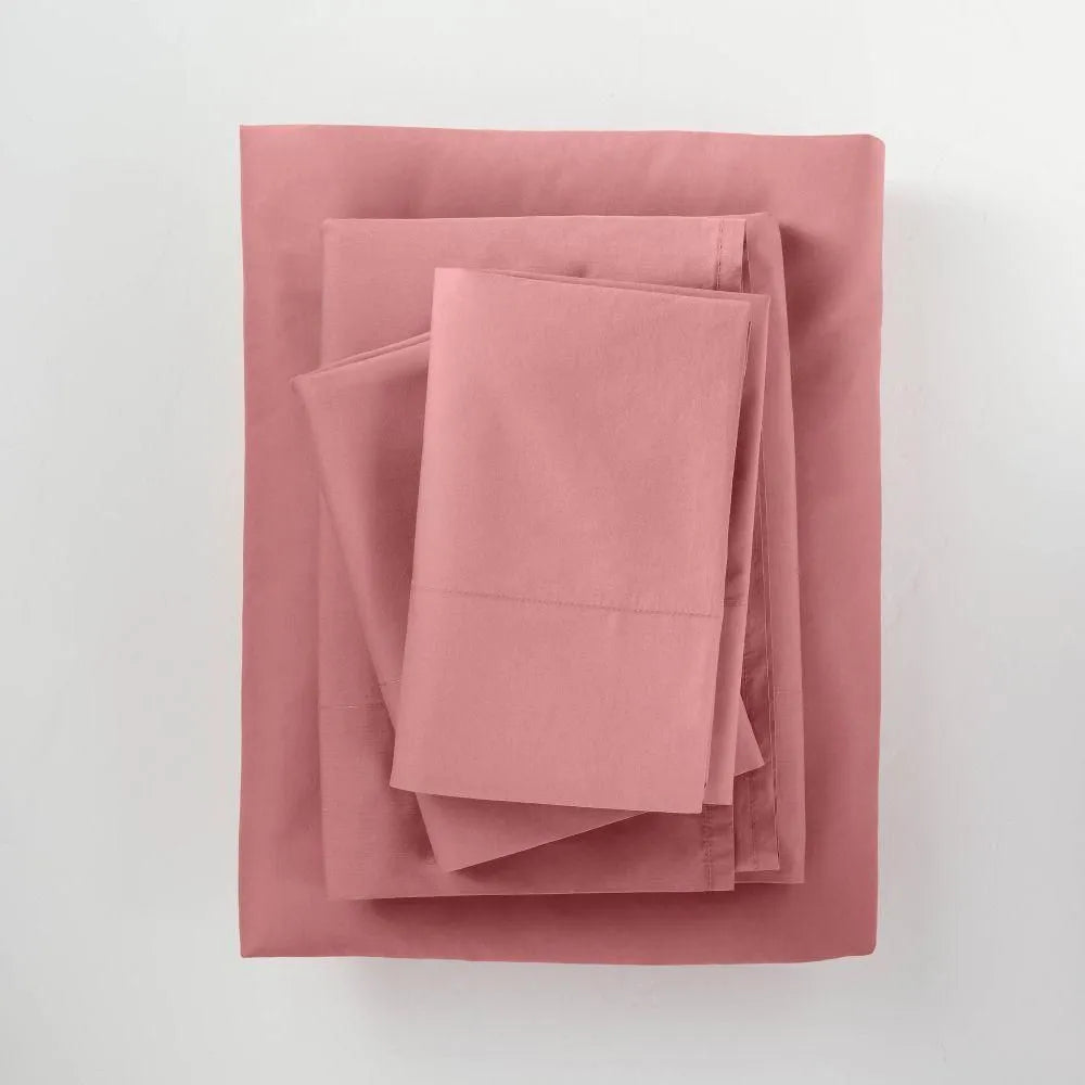 King Washed Supima Percale Solid Sheet Set Rose - Casaluna