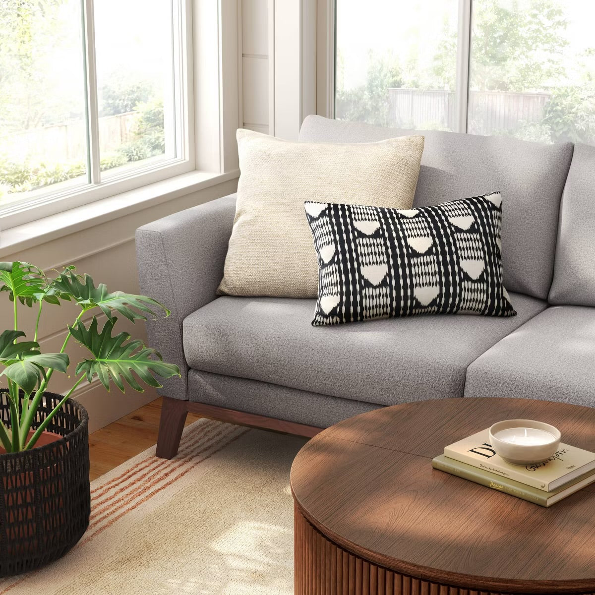 Lumbar Ikat Stripe Indoor Throw Pillow Charcoal/Neutral - Threshold