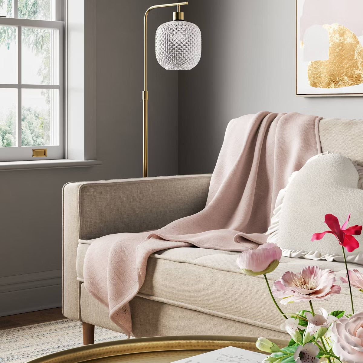 Valentine's Day Gauze Throw with Cozy Reverse Pink - Threshold