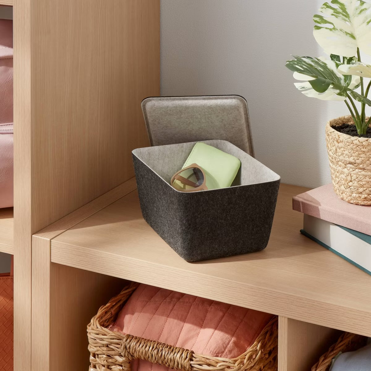 Pop Color Felt Bin Charcoal/Oat