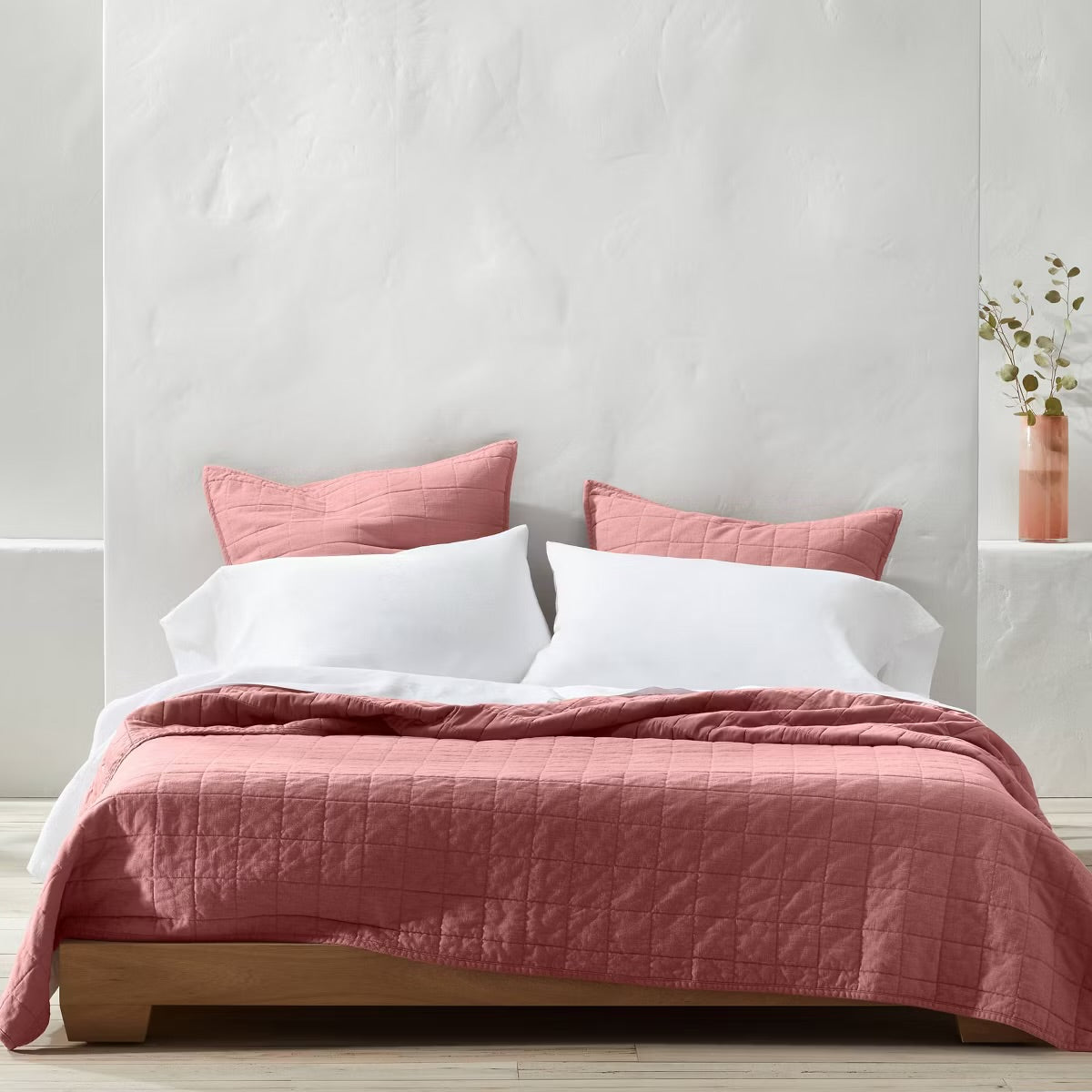 King Heavyweight Linen Blend Quilt Rose - Casaluna