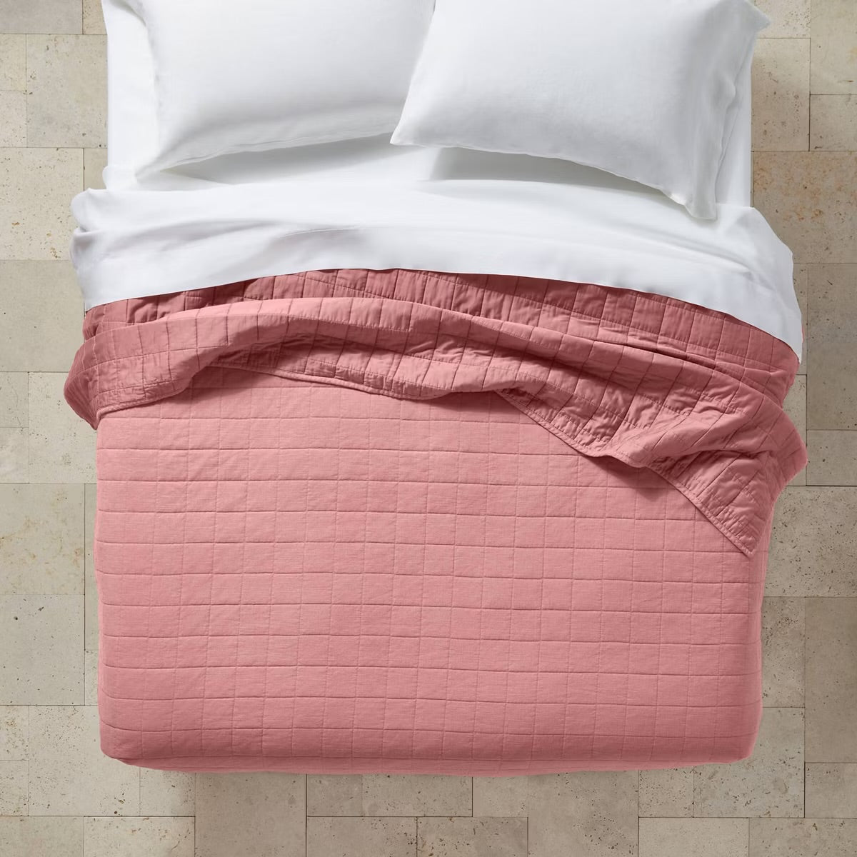 King Heavyweight Linen Blend Quilt Rose - Casaluna