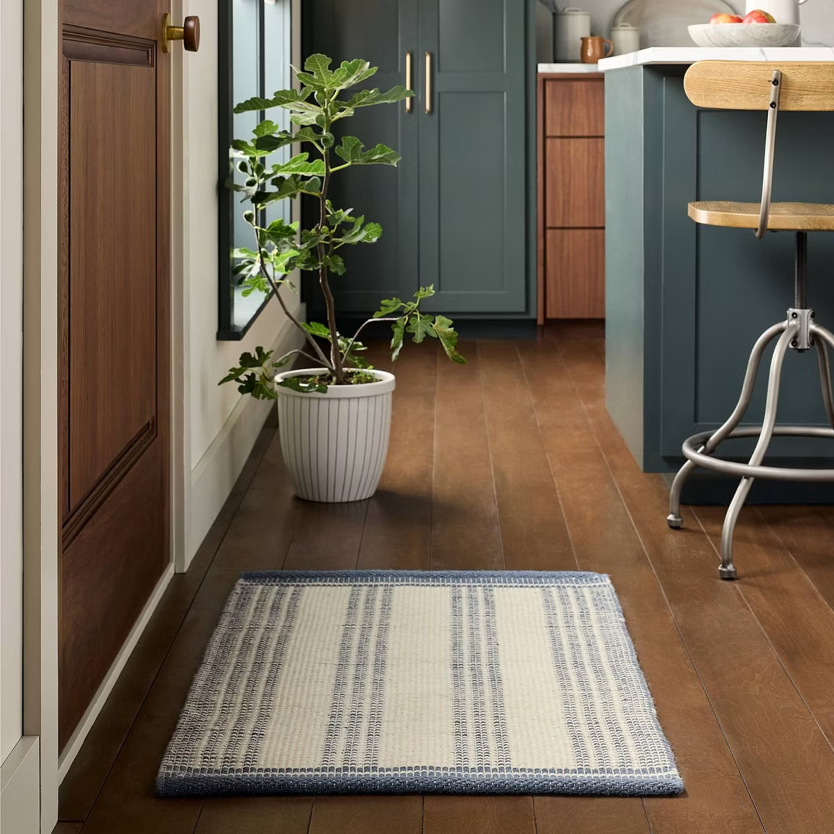 2'x3' Vertical Stripes Wool-Cotton Blend Accent Rug Blue/Cream - Hearth & Hand with Magnolia