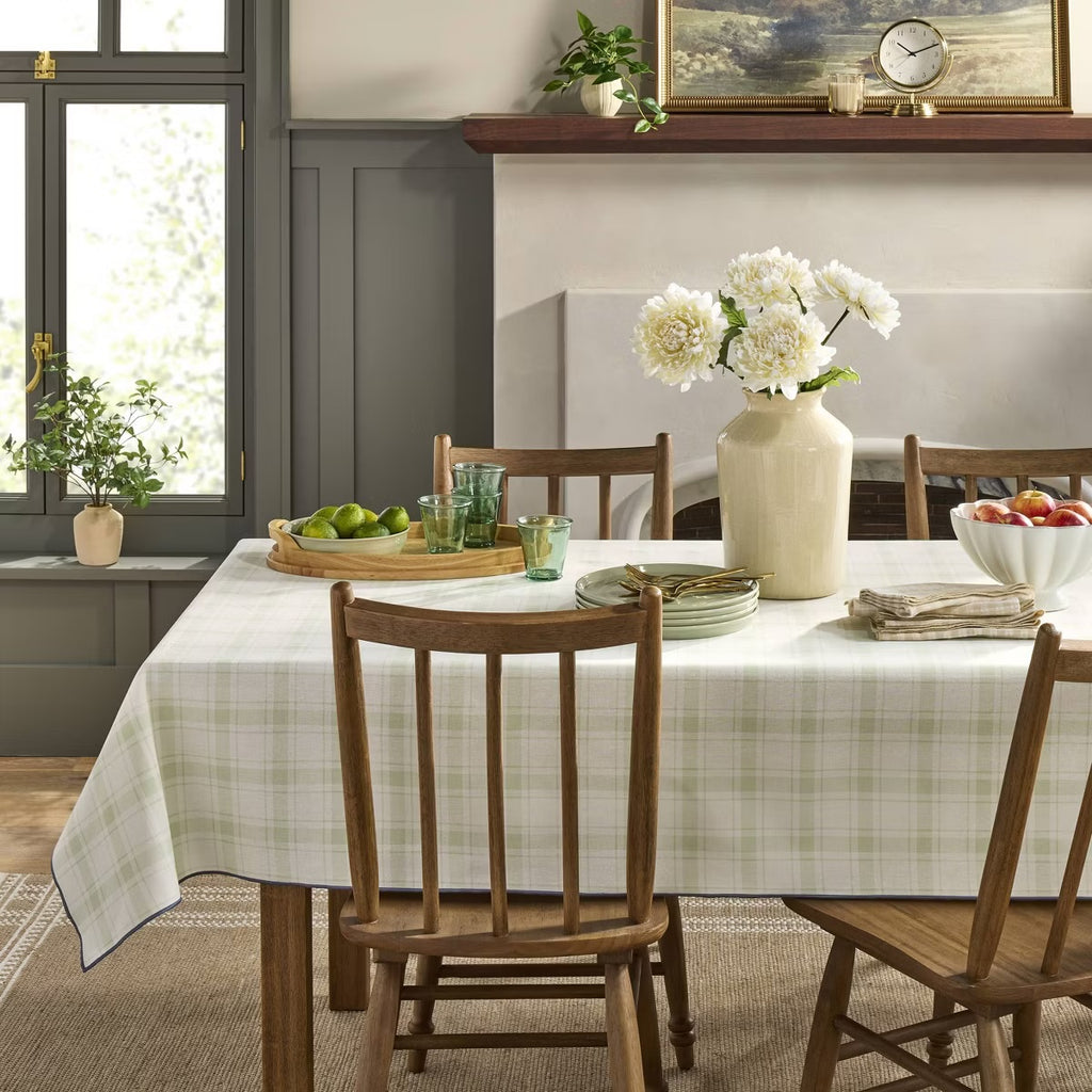 Green/Sour Cream Plaid Tablecloth - 84"x60" by Hearth & Hand with Magnolia