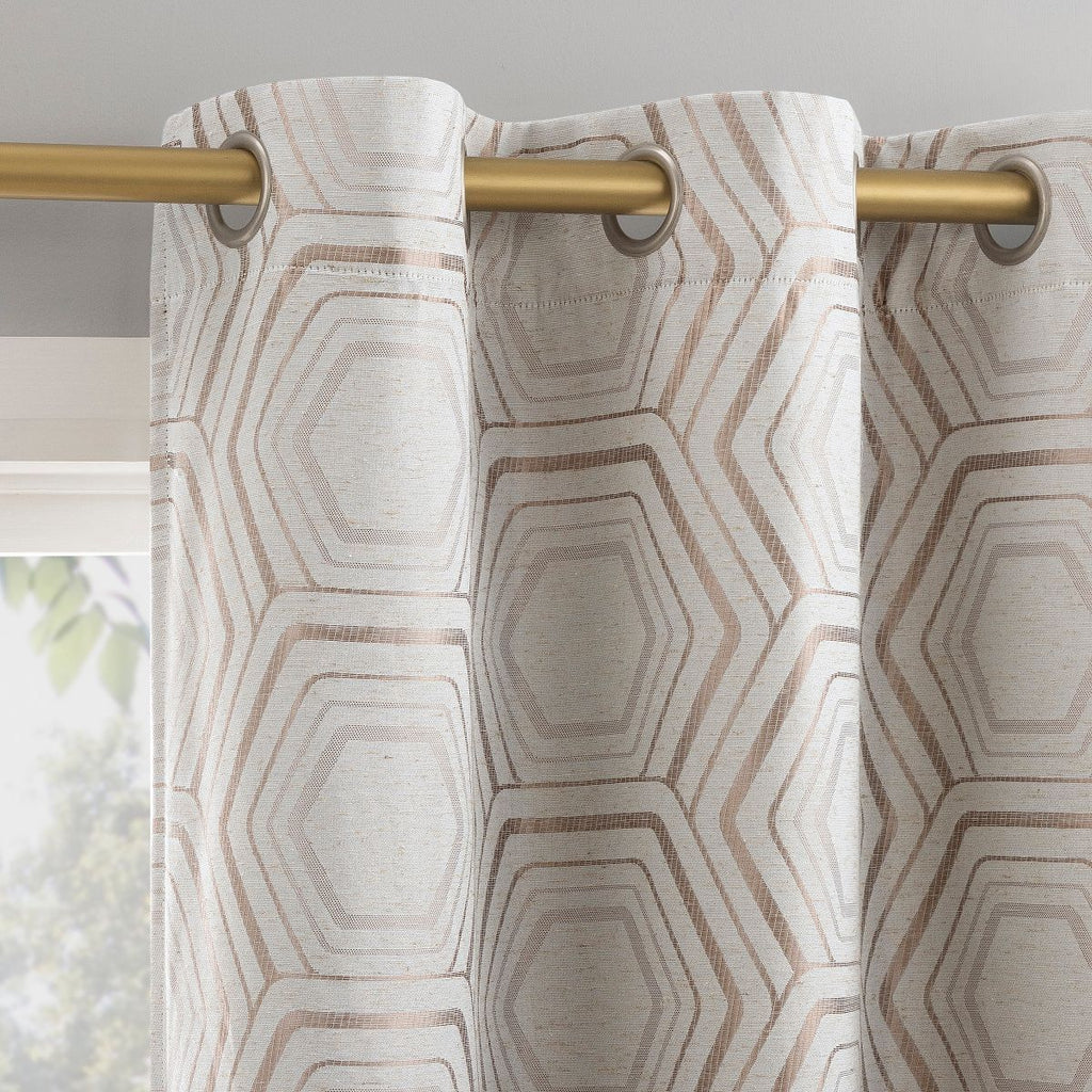 2PK - 40"x84" Sun Zero Blackout Brevick Faux Linen Geometric Grommet Curtain Panel Taupe