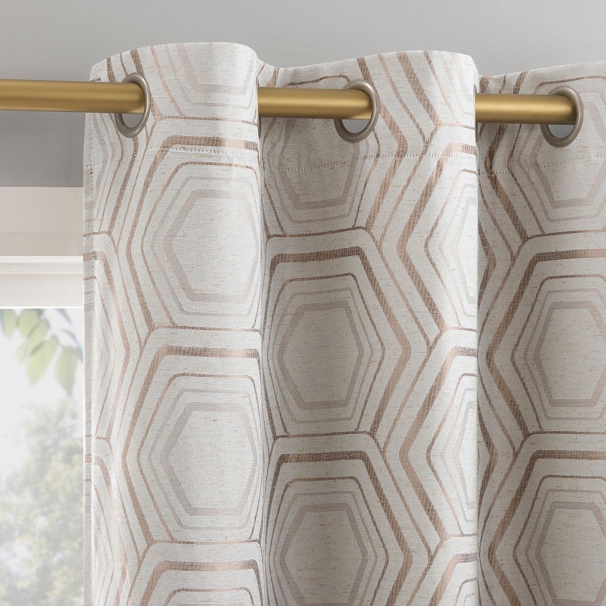 2PK - 40"x84" Sun Zero Blackout Brevick Faux Linen Geometric Grommet Curtain Panel Taupe