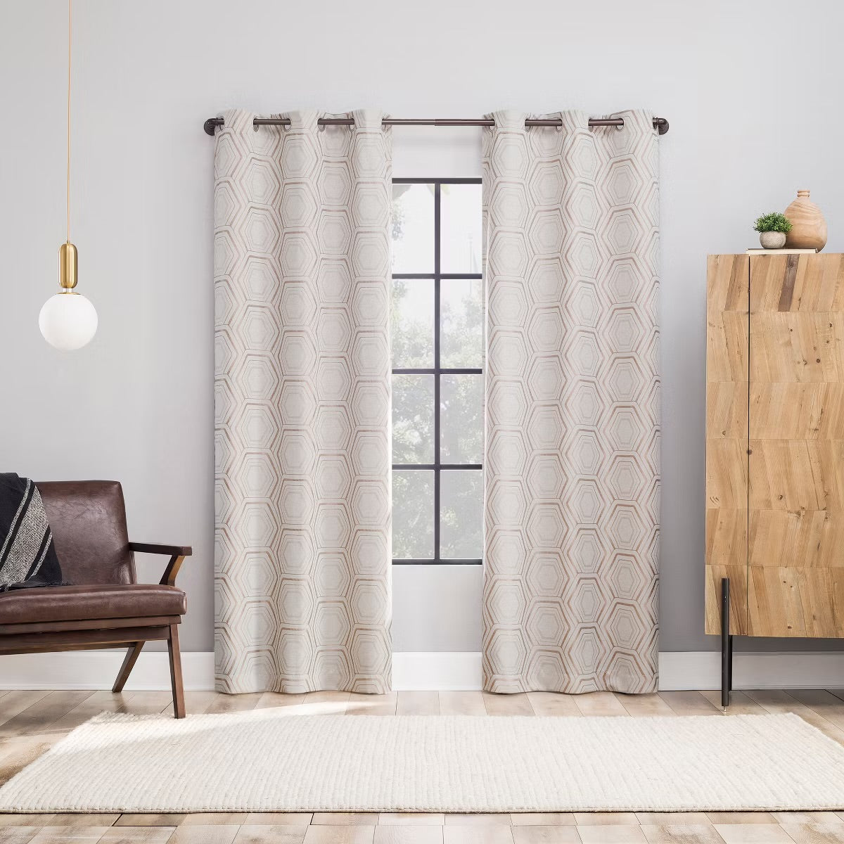 2PK - 40"x84" Sun Zero Blackout Brevick Faux Linen Geometric Grommet Curtain Panel Taupe