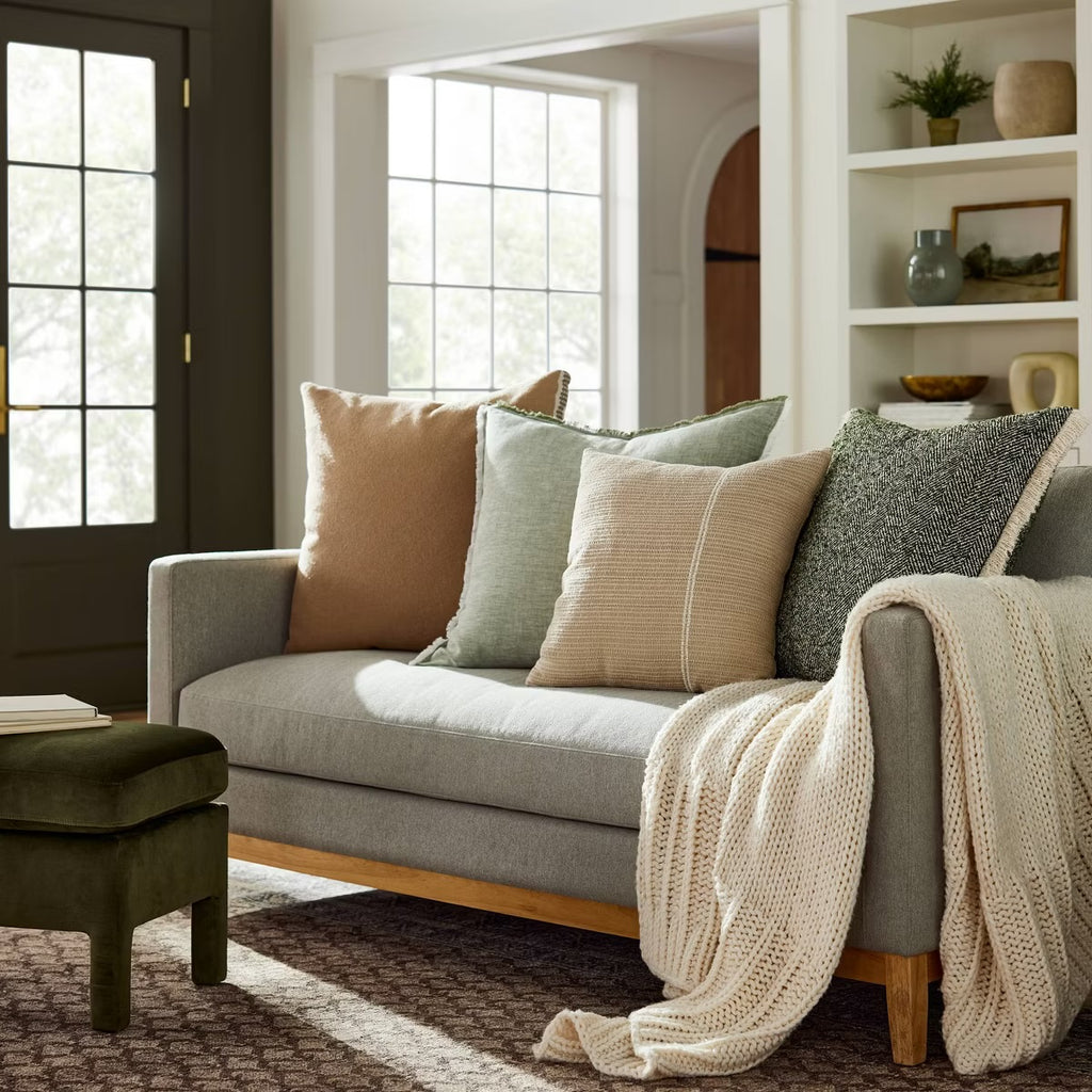 Oversized Reversible Linen Square Throw Pillow with Frayed Edges Green - Threshold designed with Studio McGee