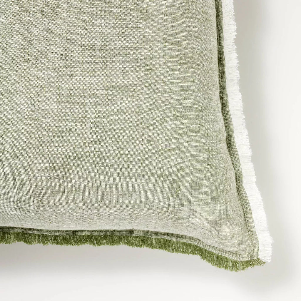 Oversized Reversible Linen Square Throw Pillow with Frayed Edges Green - Threshold designed with Studio McGee