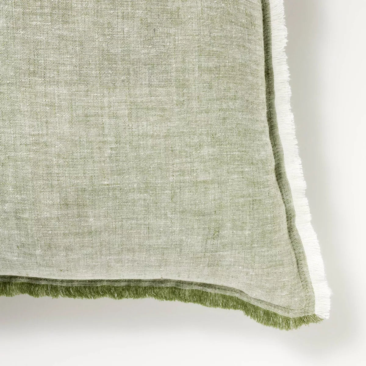 Oversized Reversible Linen Square Throw Pillow with Frayed Edges Green - Threshold designed with Studio McGee