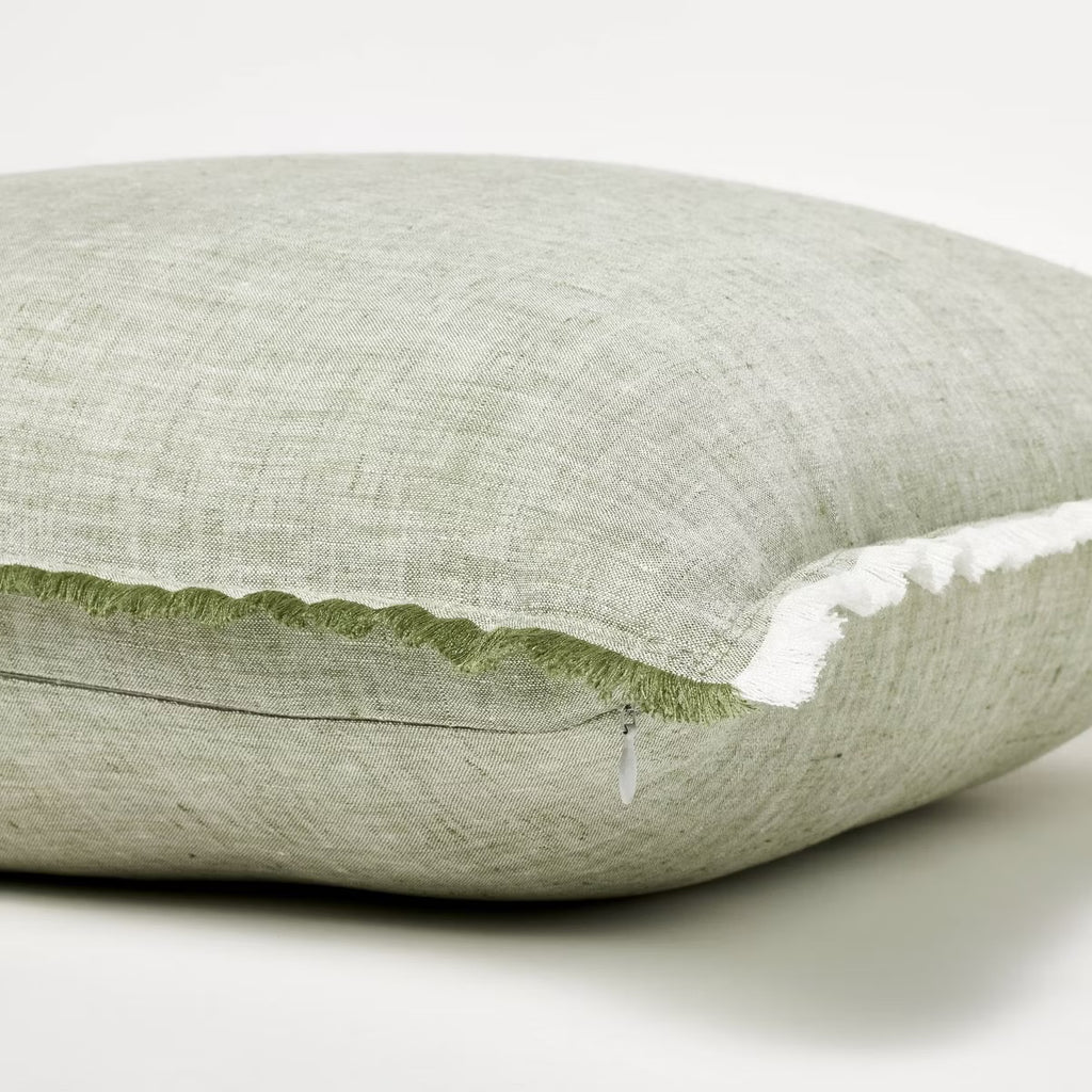 Oversized Reversible Linen Square Throw Pillow with Frayed Edges Green - Threshold designed with Studio McGee