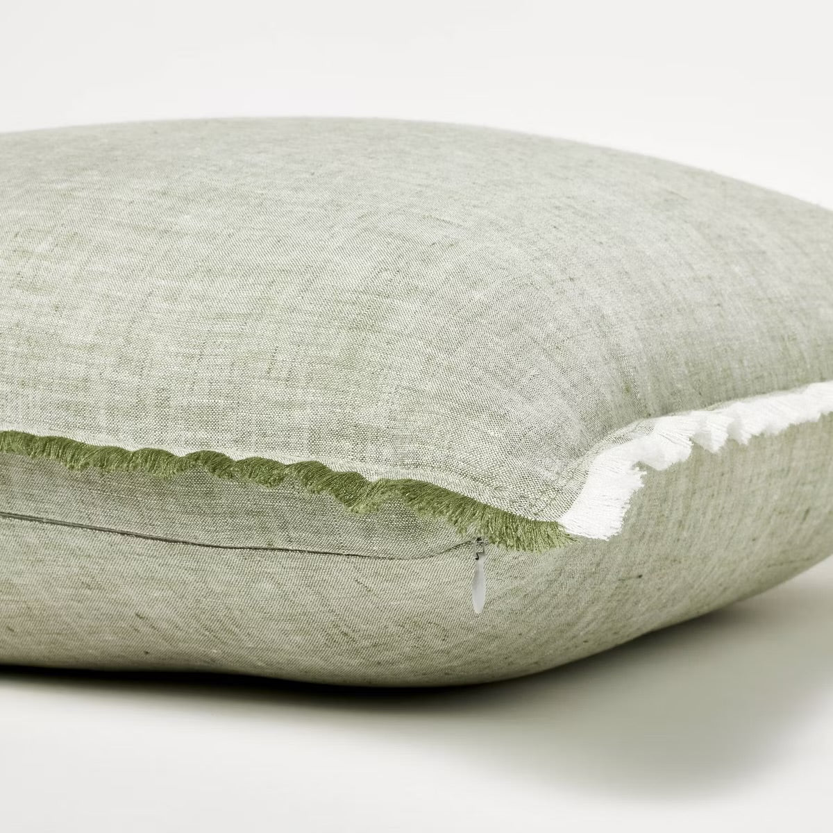 Oversized Reversible Linen Square Throw Pillow with Frayed Edges Green - Threshold designed with Studio McGee