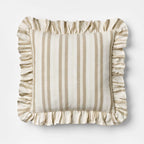 Square Woven Stripe Throw Pillow with Ruffle Taupe/Ivory - Threshold designed with Studio McGee