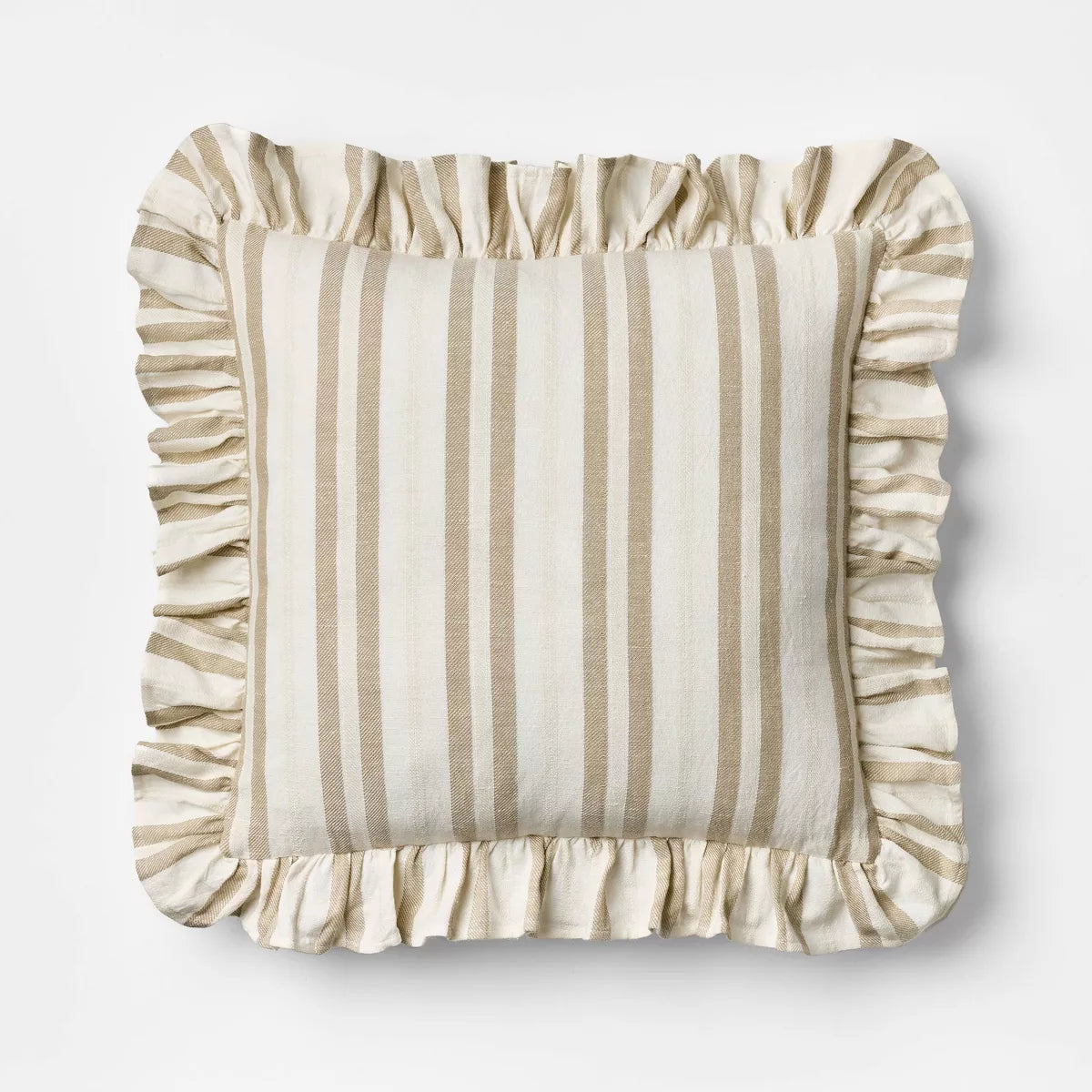 Square Woven Stripe Throw Pillow with Ruffle Taupe/Ivory - Threshold designed with Studio McGee