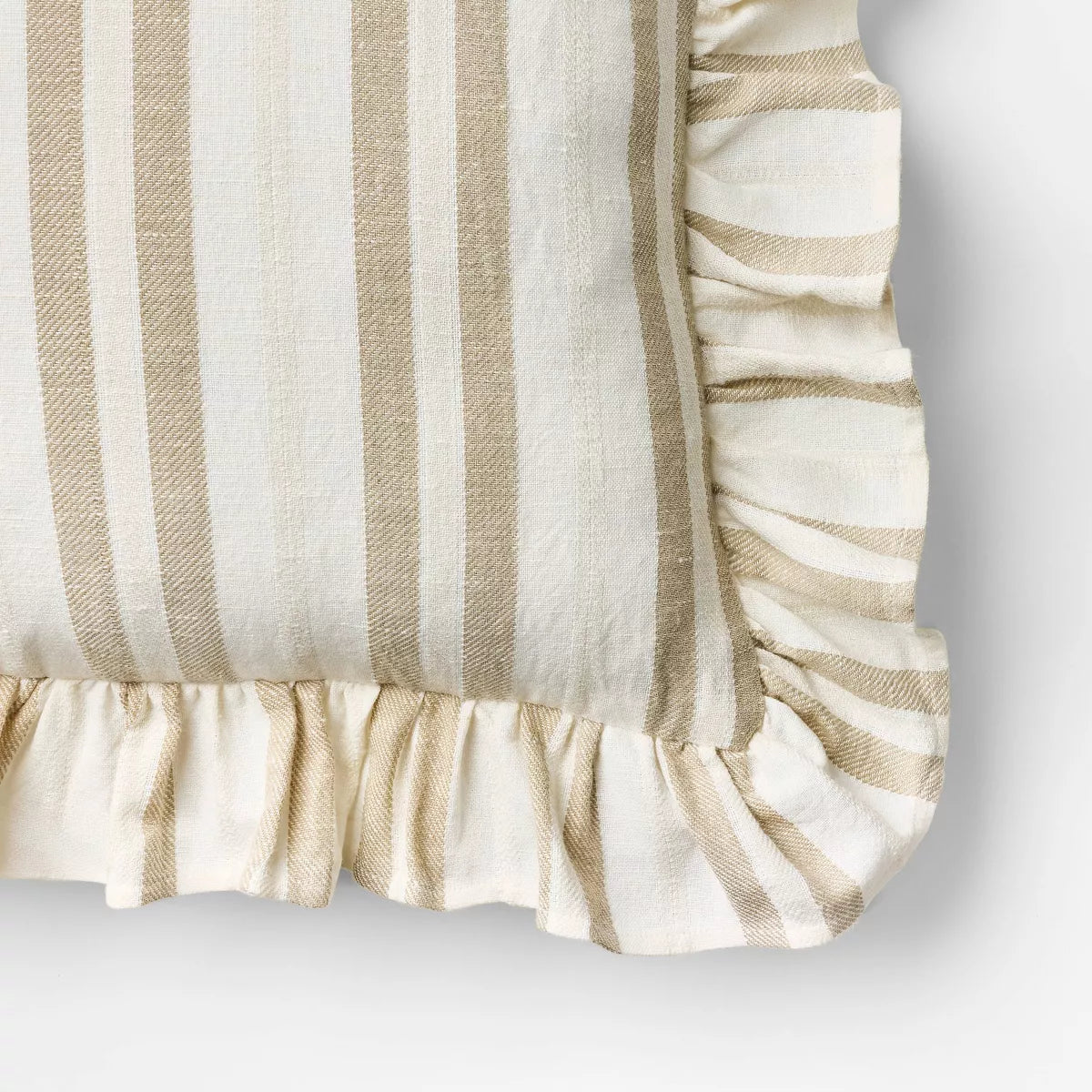 Square Woven Stripe Throw Pillow with Ruffle Taupe/Ivory - Threshold designed with Studio McGee