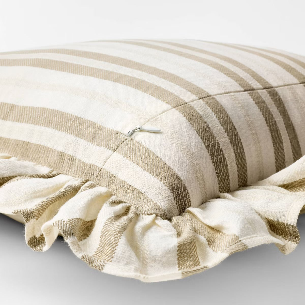 Square Woven Stripe Throw Pillow with Ruffle Taupe/Ivory - Threshold designed with Studio McGee