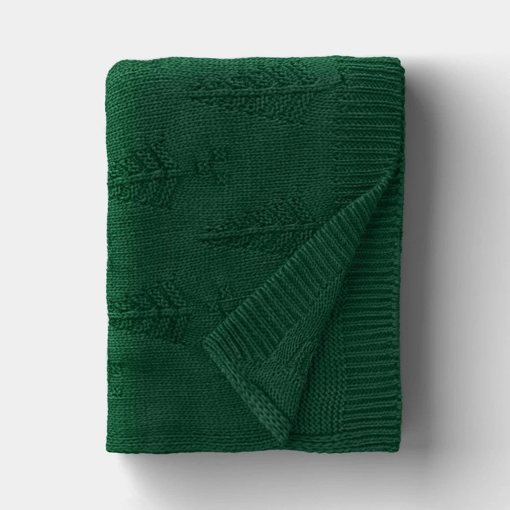 Tree Knit Throw Blanket Dark Green - Threshold
