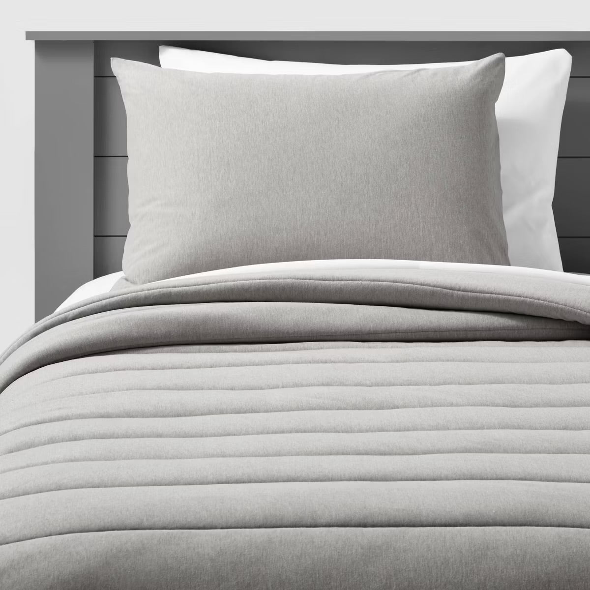 Twin Channel Jersey Kids' Comforter Set Gray - Pillowfort