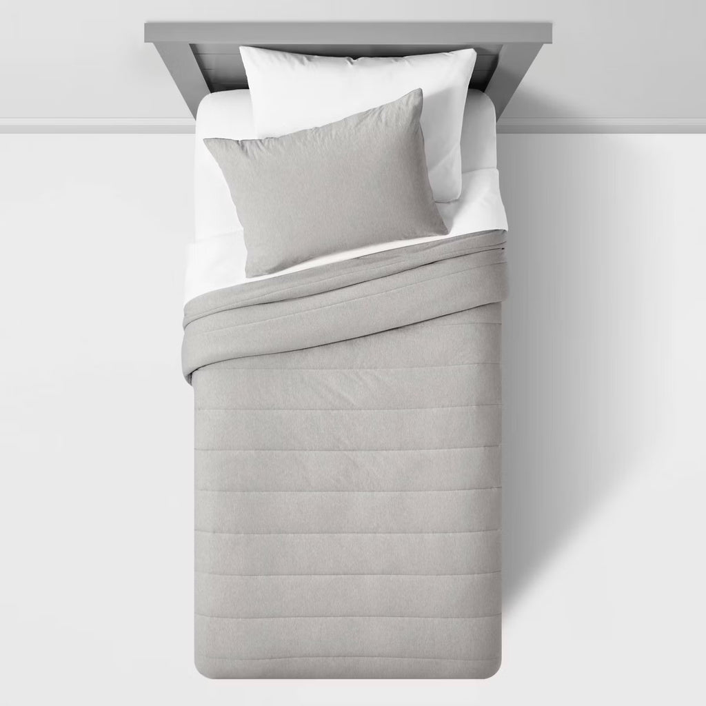 Twin Channel Jersey Kids' Comforter Set Gray - Pillowfort