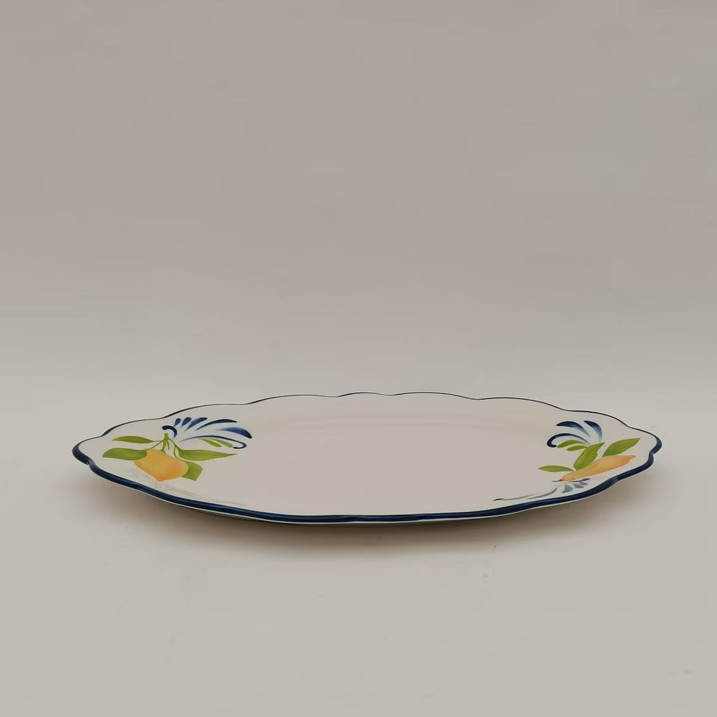 Muchoise 15.75" Ceramic Oval Serving Tray White/Blue Edge