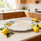 Muchoise 15.75" Ceramic Oval Serving Tray White/Blue Edge