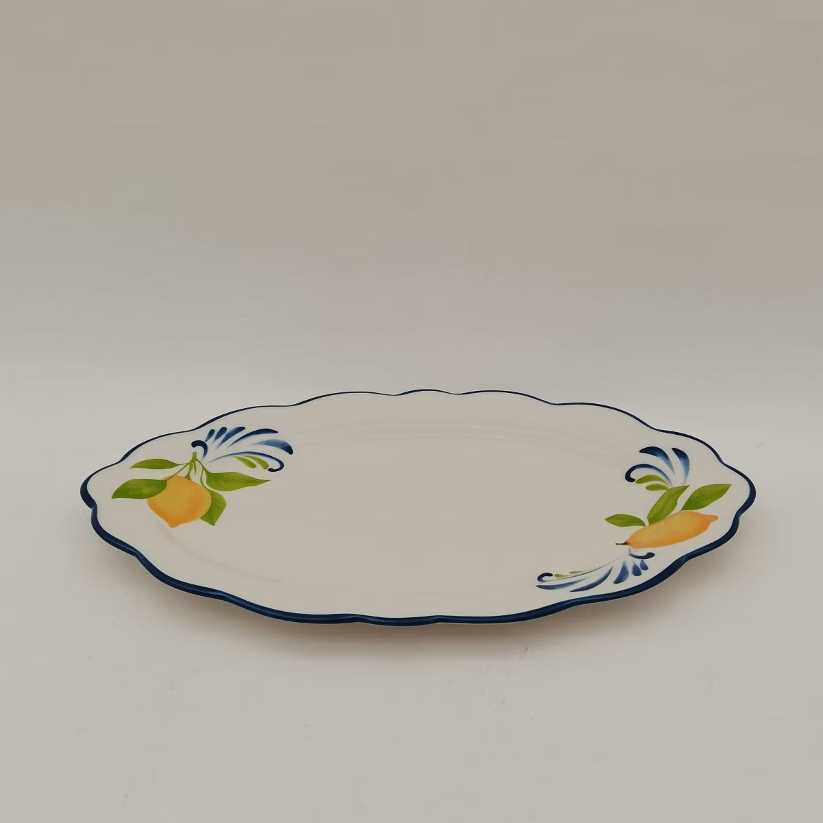 Muchoise 15.75" Ceramic Oval Serving Tray White/Blue Edge