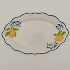 Muchoise 15.75" Ceramic Oval Serving Tray White/Blue Edge