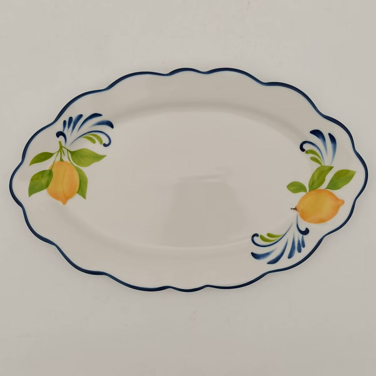 Muchoise 15.75" Ceramic Oval Serving Tray White/Blue Edge