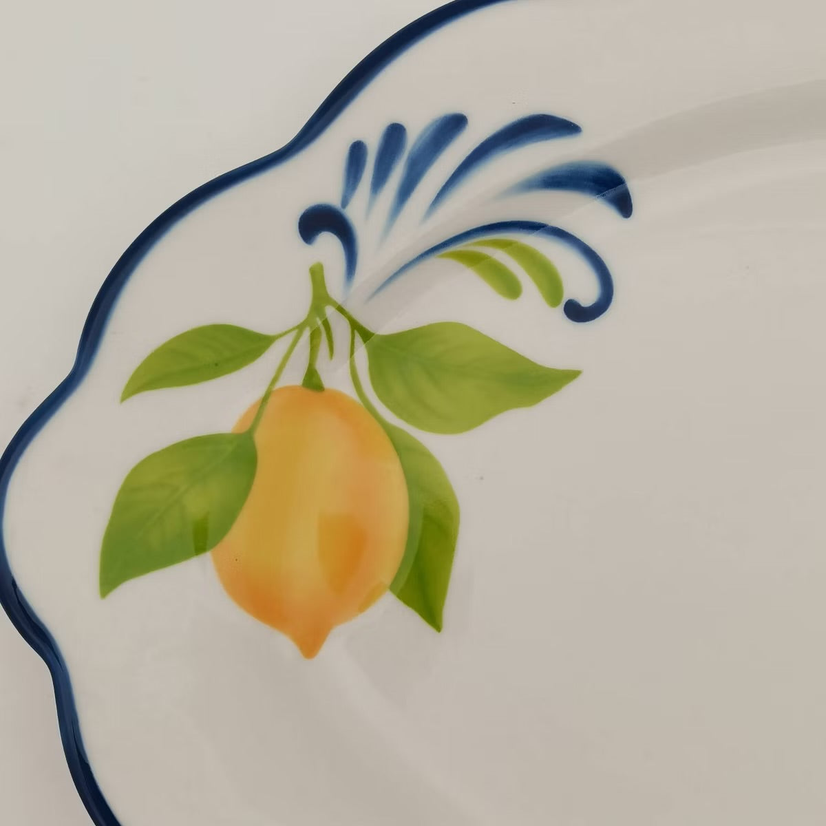 Muchoise 15.75" Ceramic Oval Serving Tray White/Blue Edge
