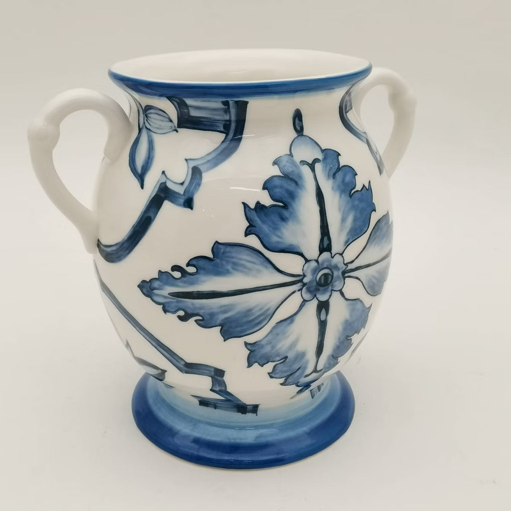 Muchoise Ceramic Vase with Handles White/Blue