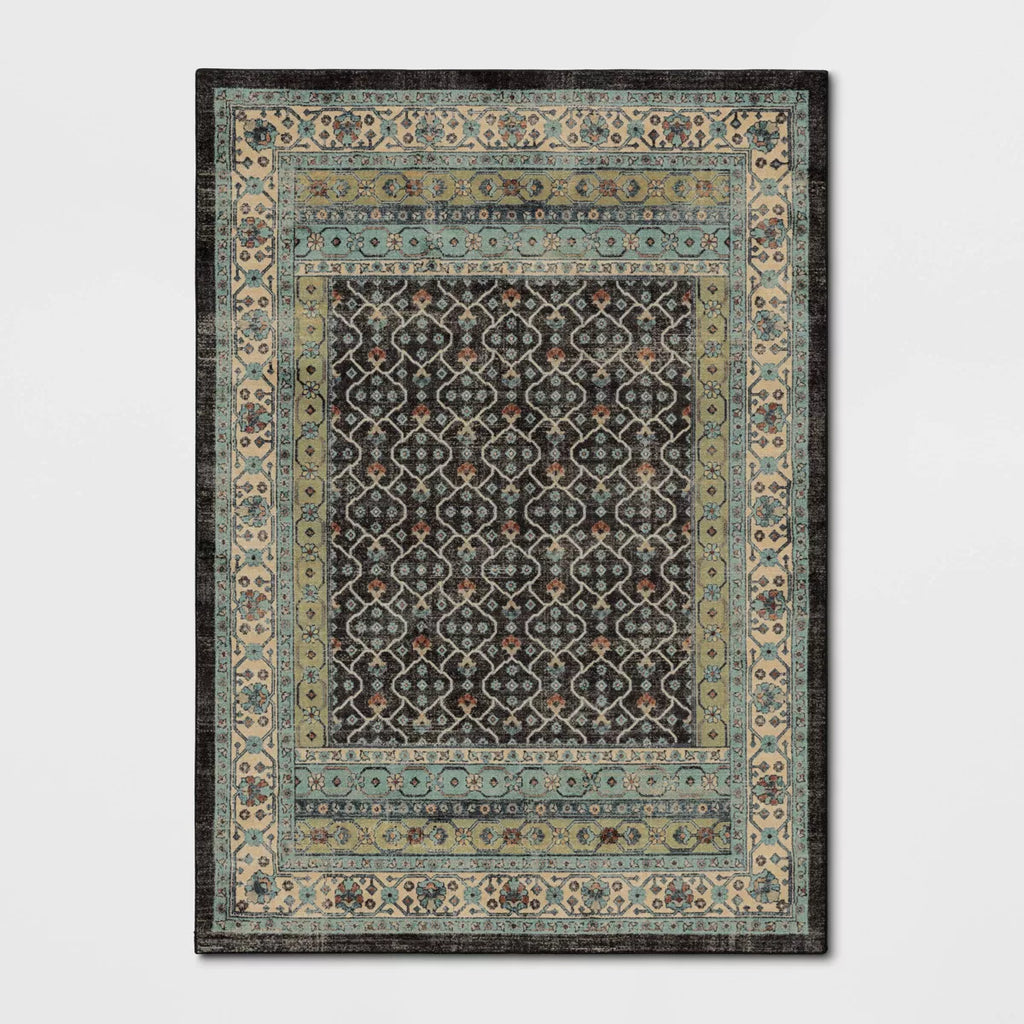5 x 7 Distressed Geometric Tufted Area Rug Green
