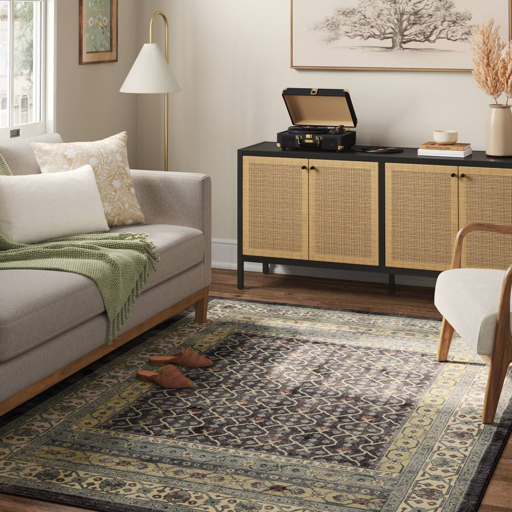 5 x 7 Distressed Geometric Tufted Area Rug Green