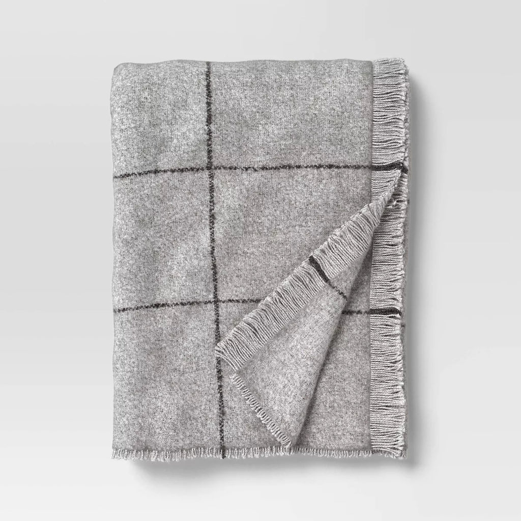 Windowpane Boucle Throw Blanket Cray/Charcoal - Threshold
