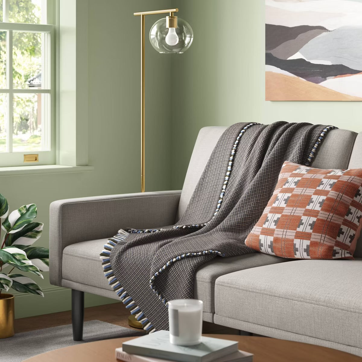 Woven Throw Blanket Neutral/Green/Blue - Threshold