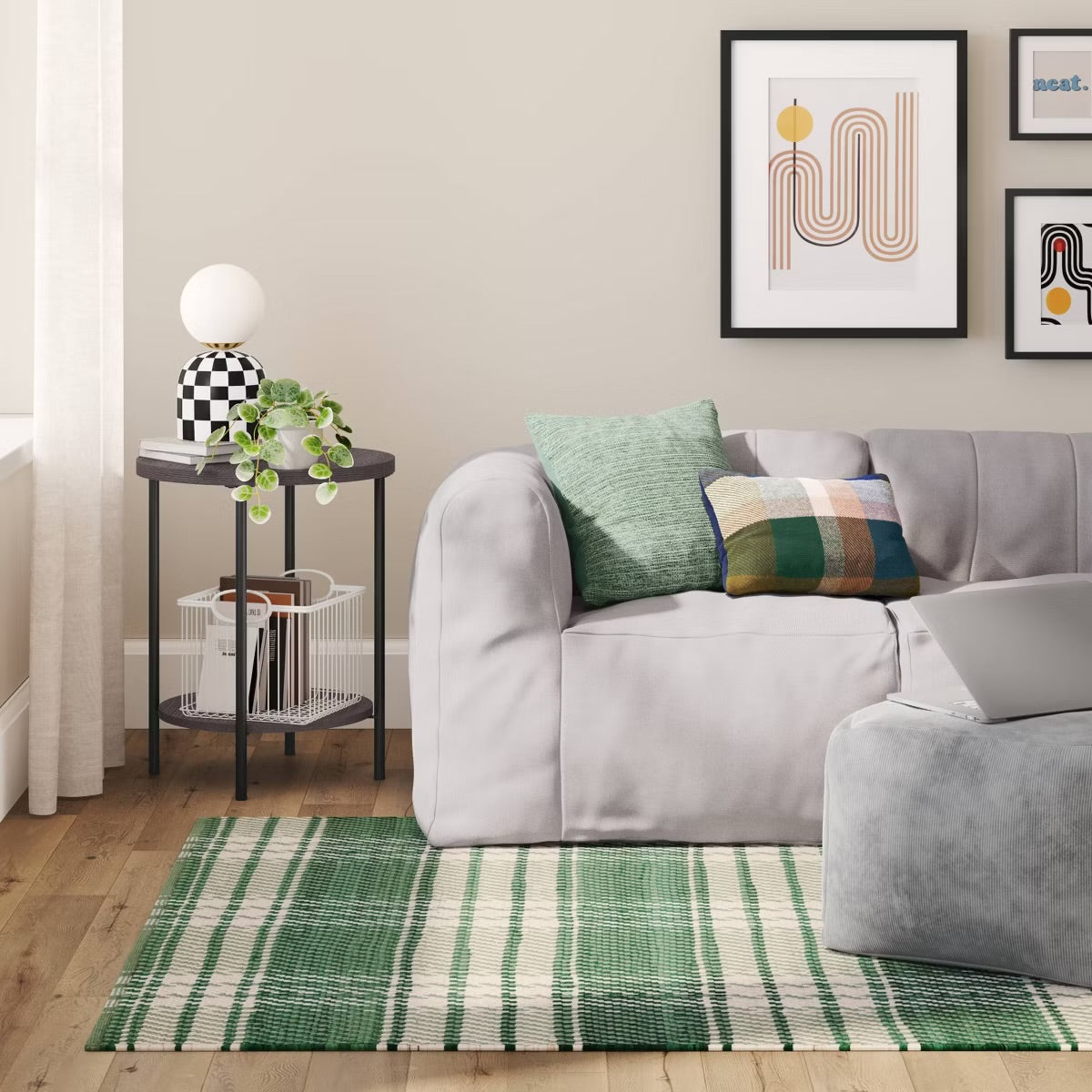 4 x 5'6 Plaid Chindi Handwoven Area Rug