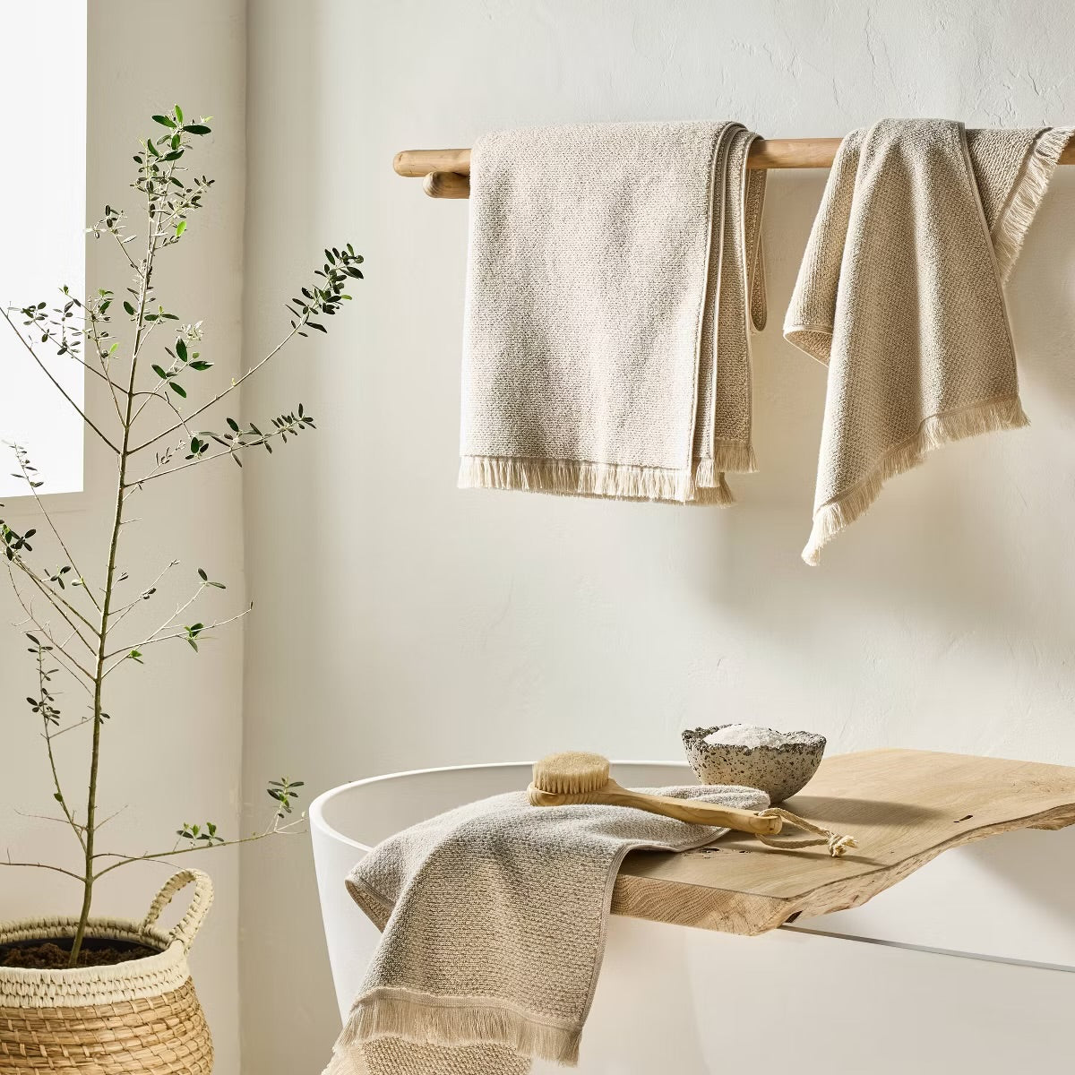 2pk Organic Texture Hand Towel Natural