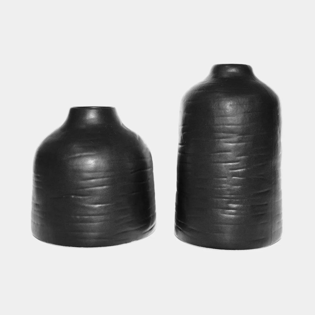 Forio  2-Piece Satin Black Vase Set