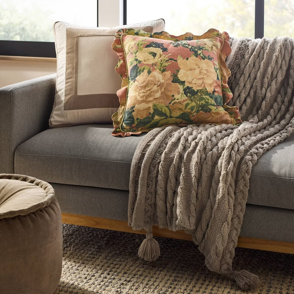 22" Velvet Border Pillow Taupe - Threshold designed with Studio McGee