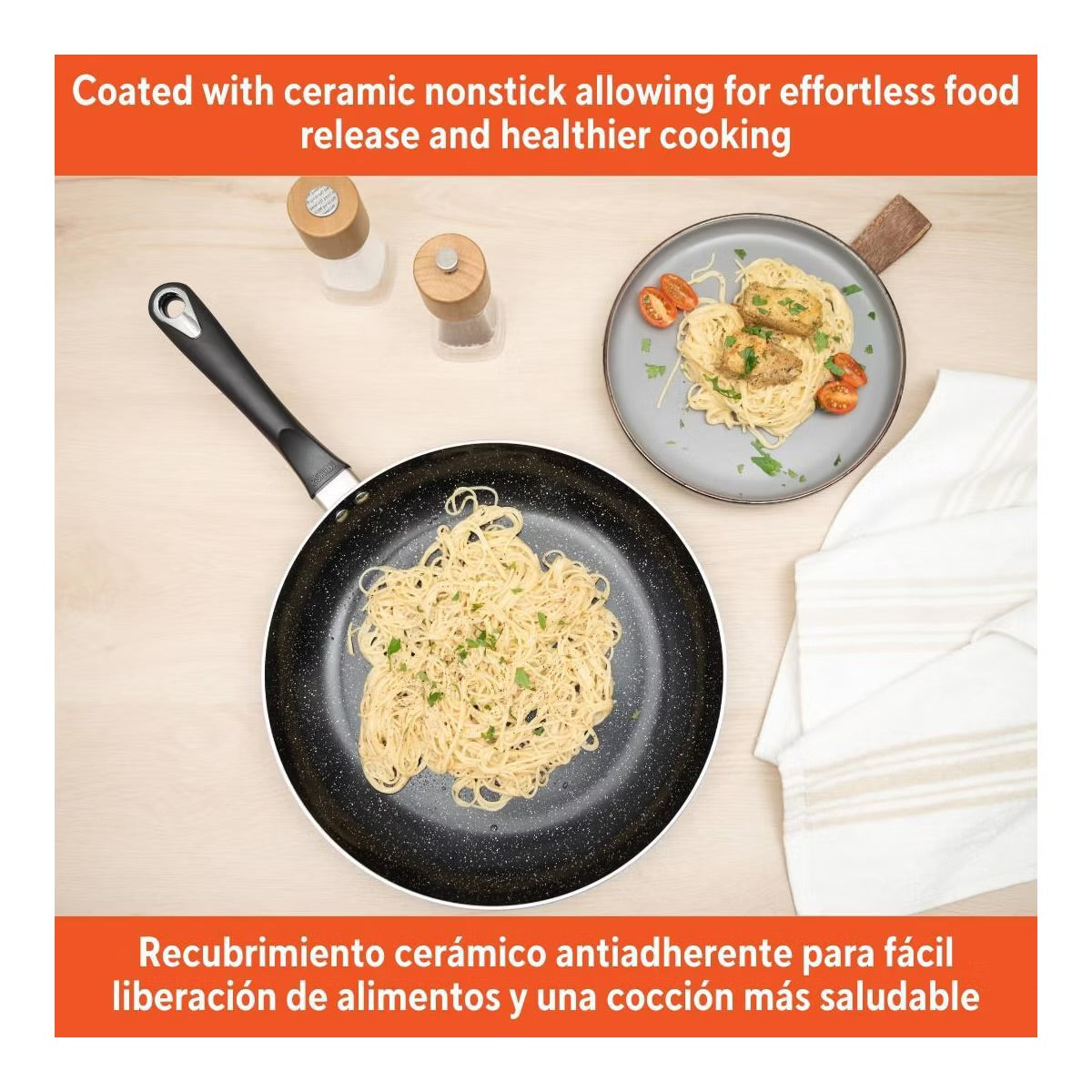 IMUSA 12" Ceramic Bistro Saute Pan Black: Aluminum Cookware, Hand Wash, Electric & Gas Compatible