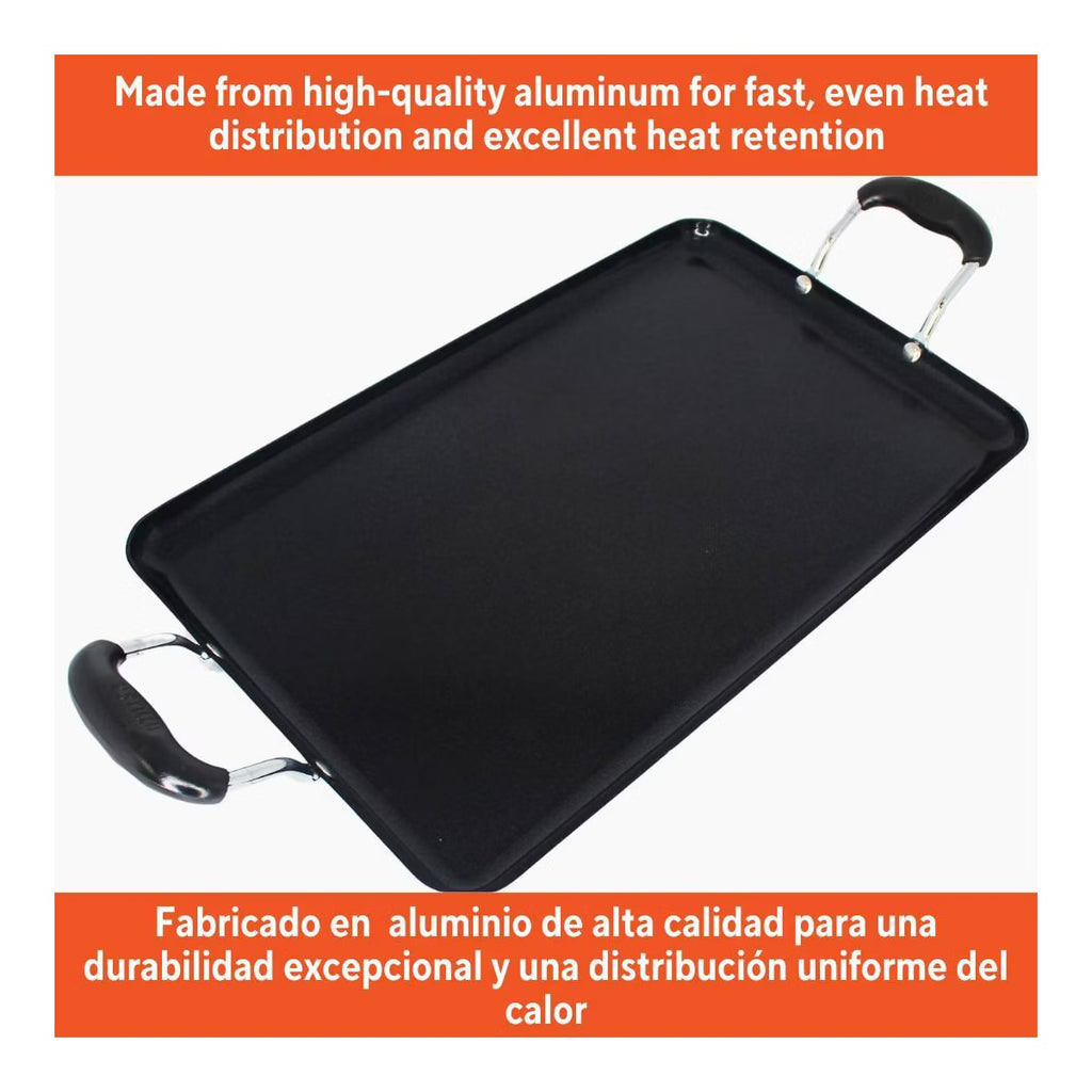 IMUSA 17"x10"Ceramic Double Burner Griddle Black: Stovetop Griddle, Aluminum, Hand Wash, Electric & Gas Compatible