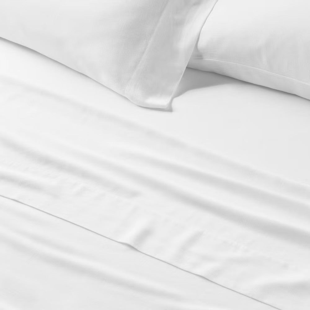 Queen Linen Blend Fitted Sheet White - Casaluna