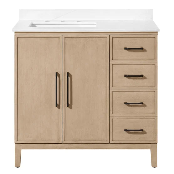 48” OVE Decors Codey Vanity in Sahara Birch Finish with Calacatta Quartz Countertop