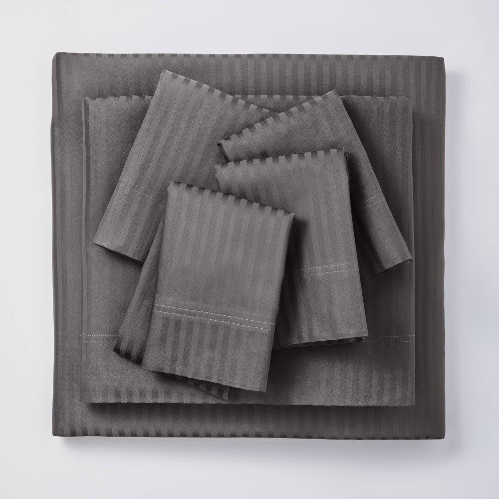 King 6pc 400 Thread Count Damask Solid Sheet Set Gray - Threshold