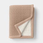 * Chenille Knit Throw Blanket with Faux Shearling Reverse Tan - Threshold