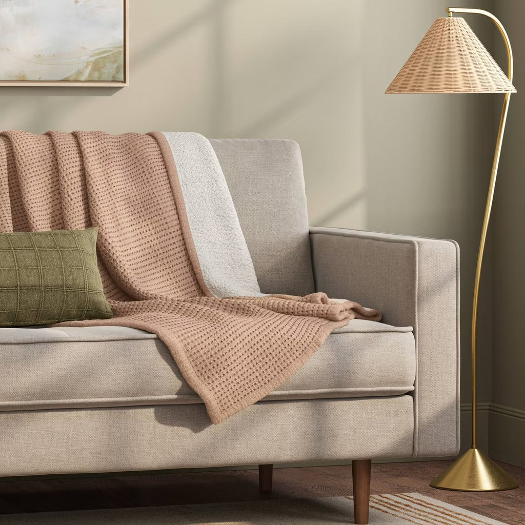* Chenille Knit Throw Blanket with Faux Shearling Reverse Tan - Threshold