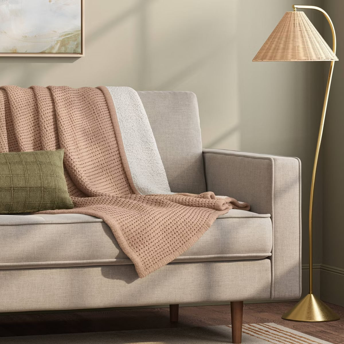 * Chenille Knit Throw Blanket with Faux Shearling Reverse Tan - Threshold
