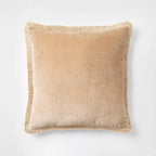 Velvet Throw Pillow with Fringe Trim Brown - Threshold designed with Studio McGee