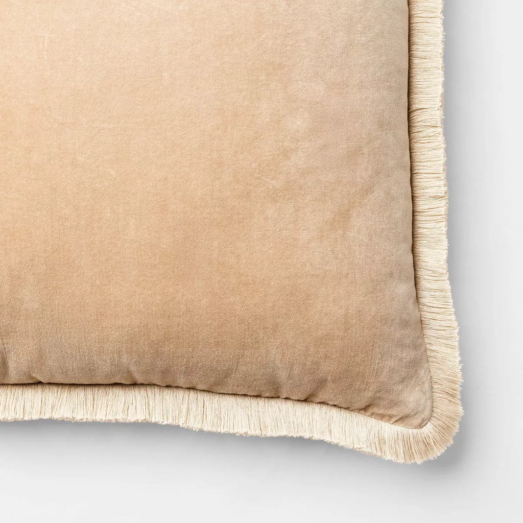 Velvet Throw Pillow with Fringe Trim Brown - Threshold designed with Studio McGee